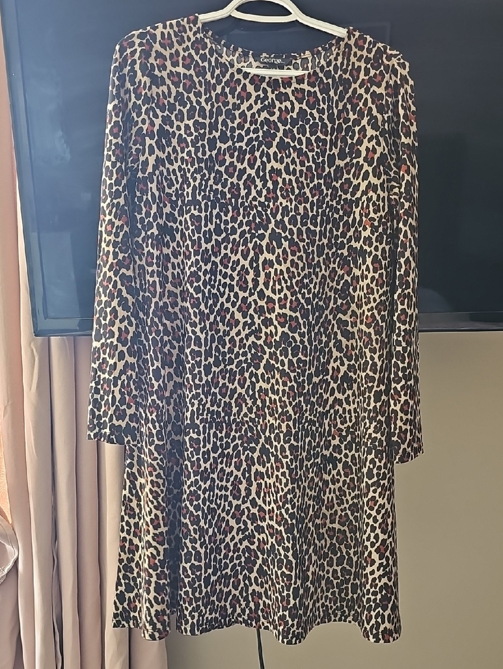George Leopard Print Long Sleeve Dress in Black, Tan & Pink